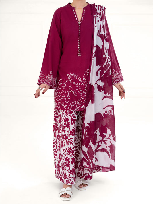 Maroon Lawn 3Pc Stitched - AWP-3PS-859