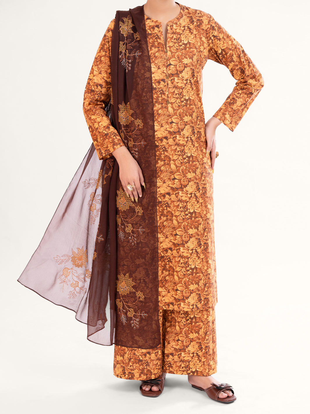 Brown Lawn 3Pc Stitched - AWP-3PS-862