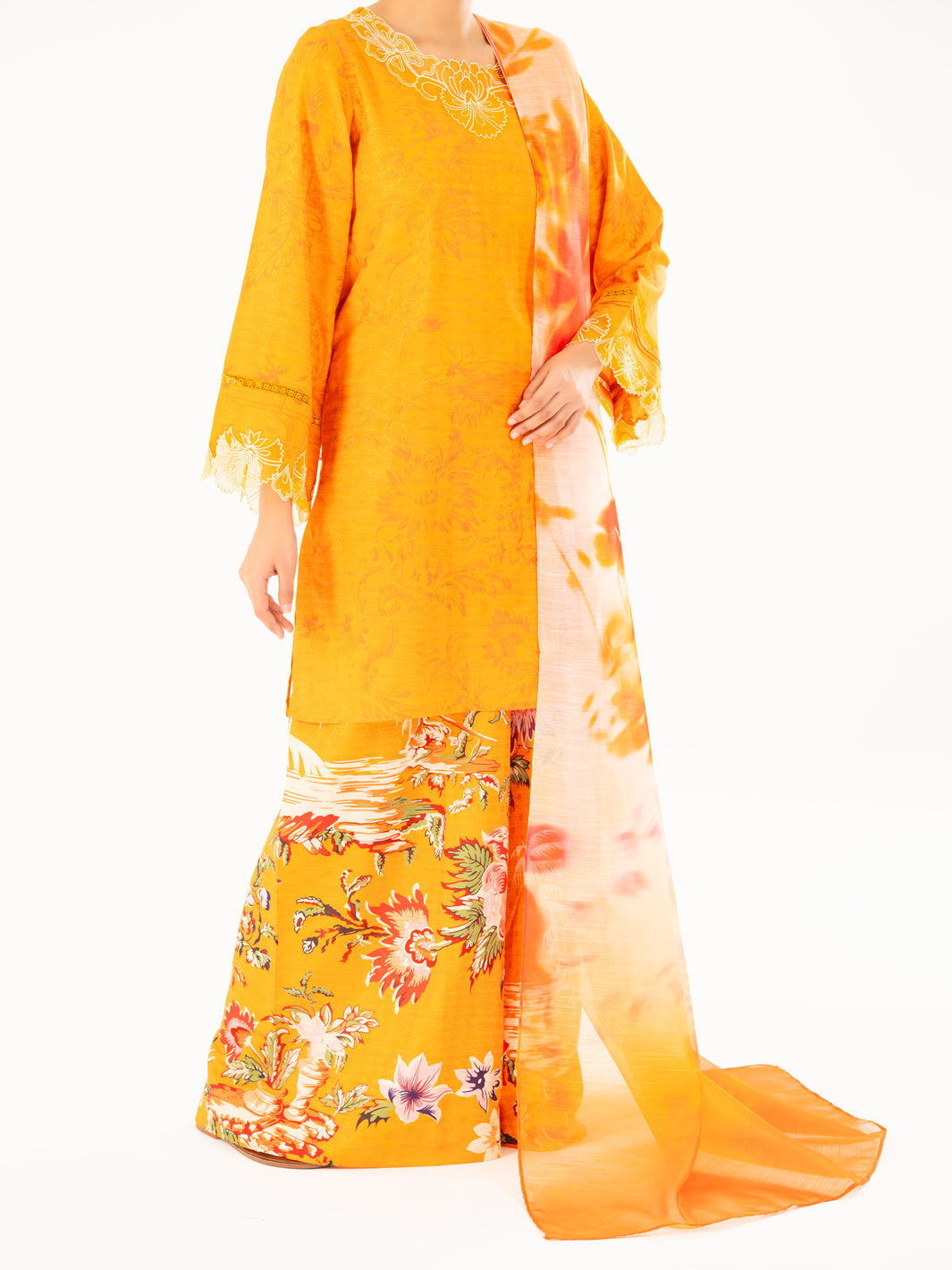 Yellow Swiss Jacquard 3Pc Stitched - AWP-3PS-865
