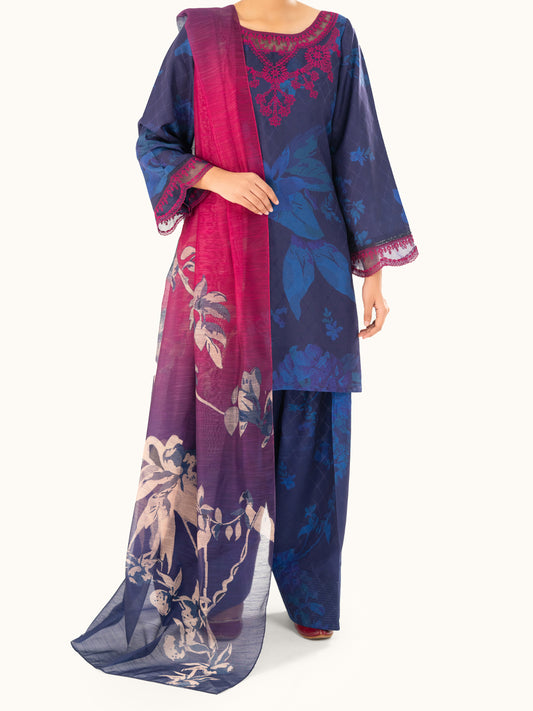 Blue Swiss Jacquard 3Pc Stitched - AWP-3PS-866