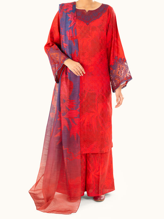 Red Swiss Jacquard 3Pc Stitched - AWP-3PS-867