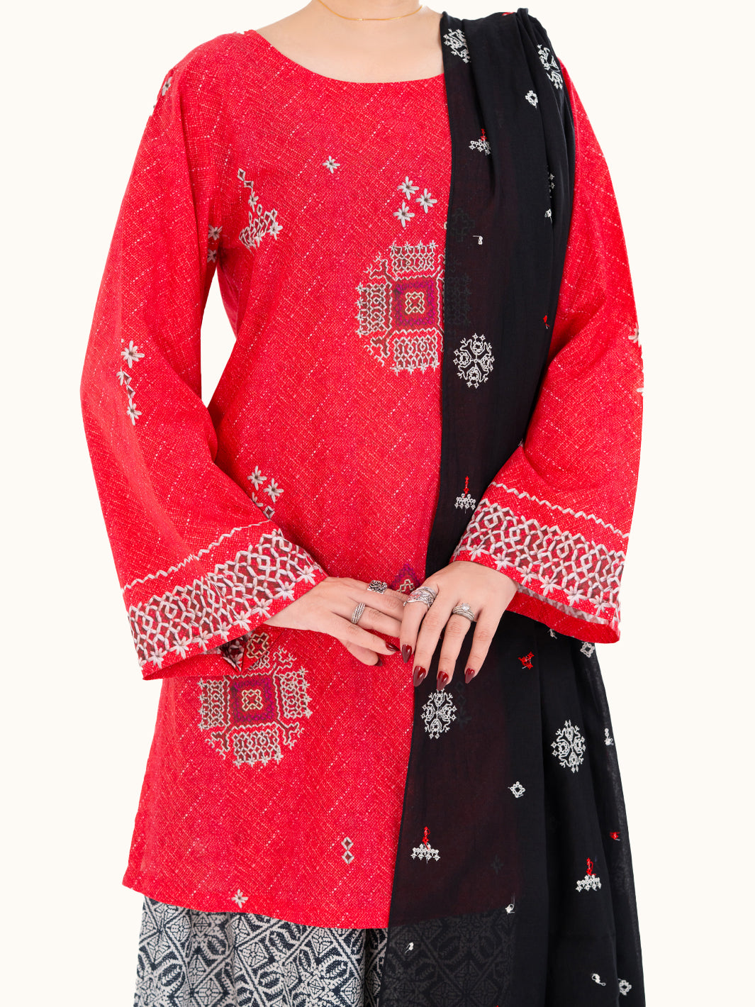 Red Cambric 3Pc Stitched - AWP-3PS-868