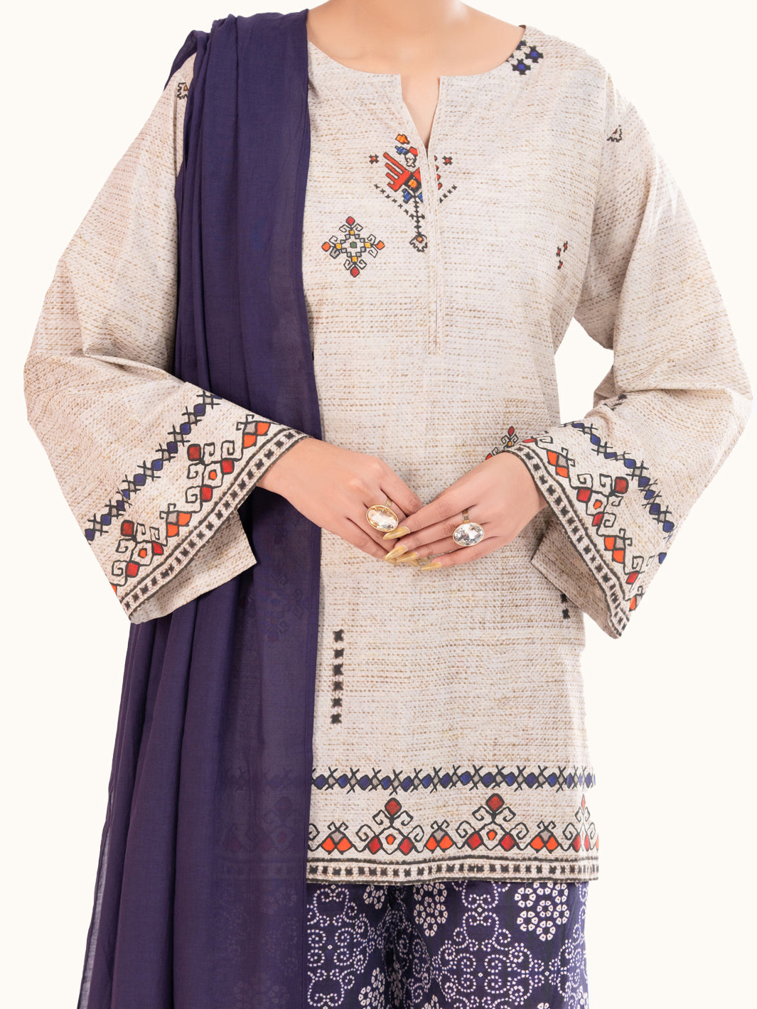 Beige Cambric 3Pc Stitched - AWP-3PS-869