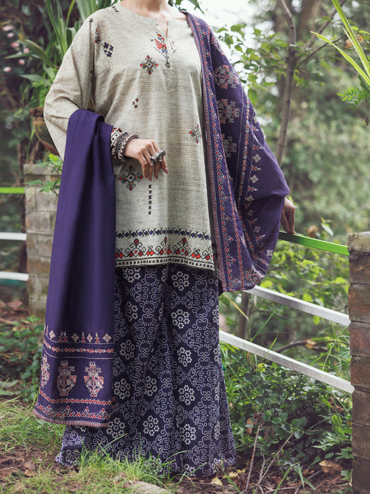 Beige Cambric 3Pc Stitched - AWP-3PS-869