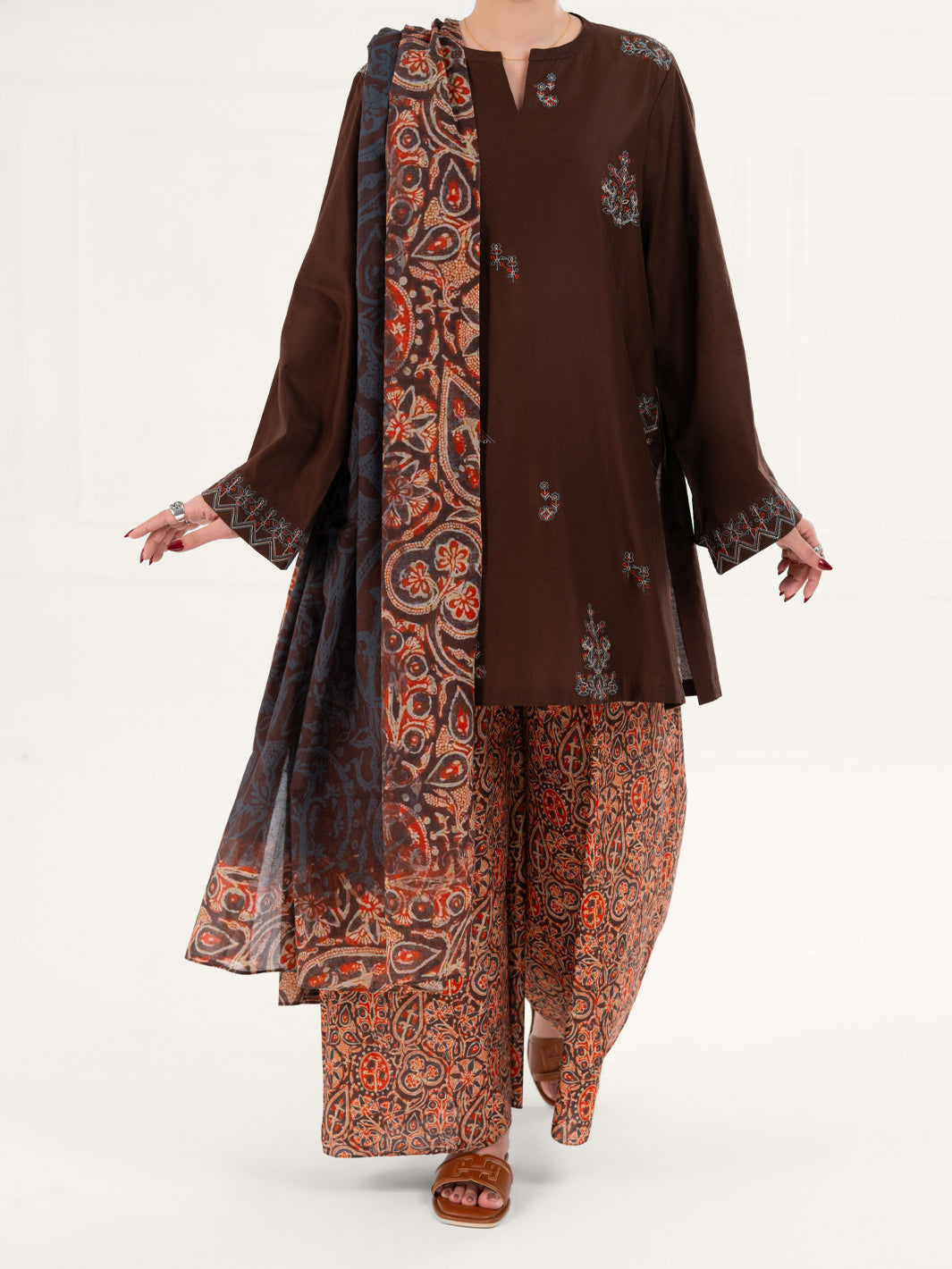 Brown Cambric 3Pc Stitched - AWP-3PS-870