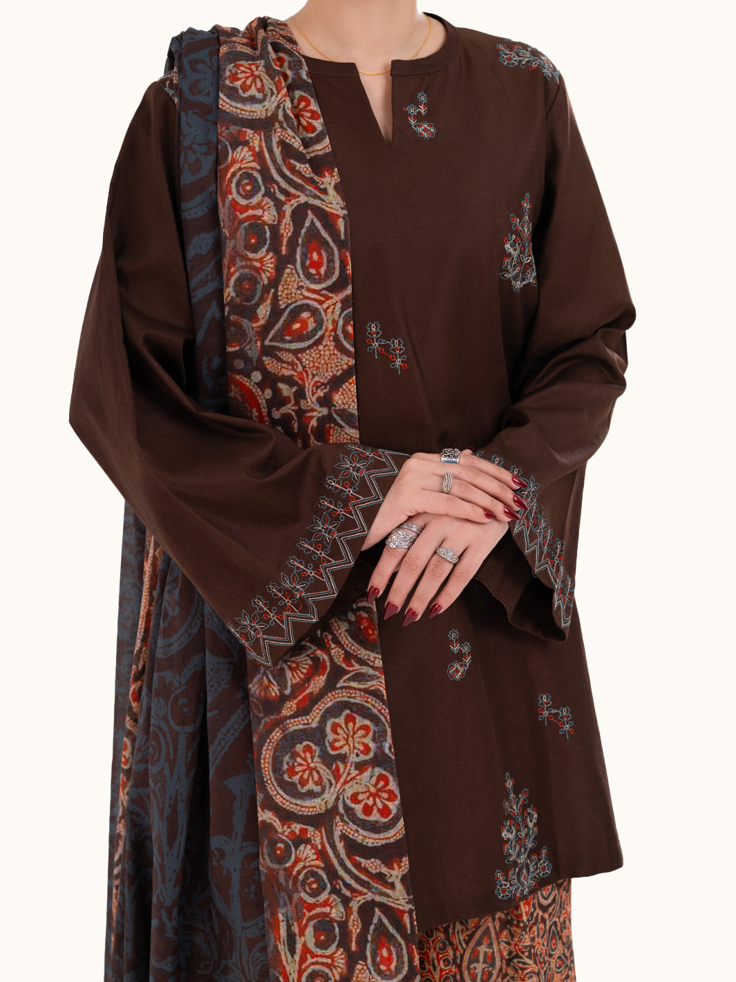 Brown Cambric 3Pc Stitched - AWP-3PS-870