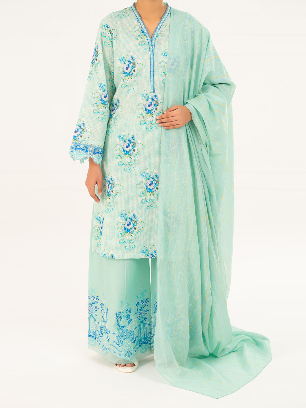 Ice Blue Dobby 3Pc Stitched - AWP-3PS-879