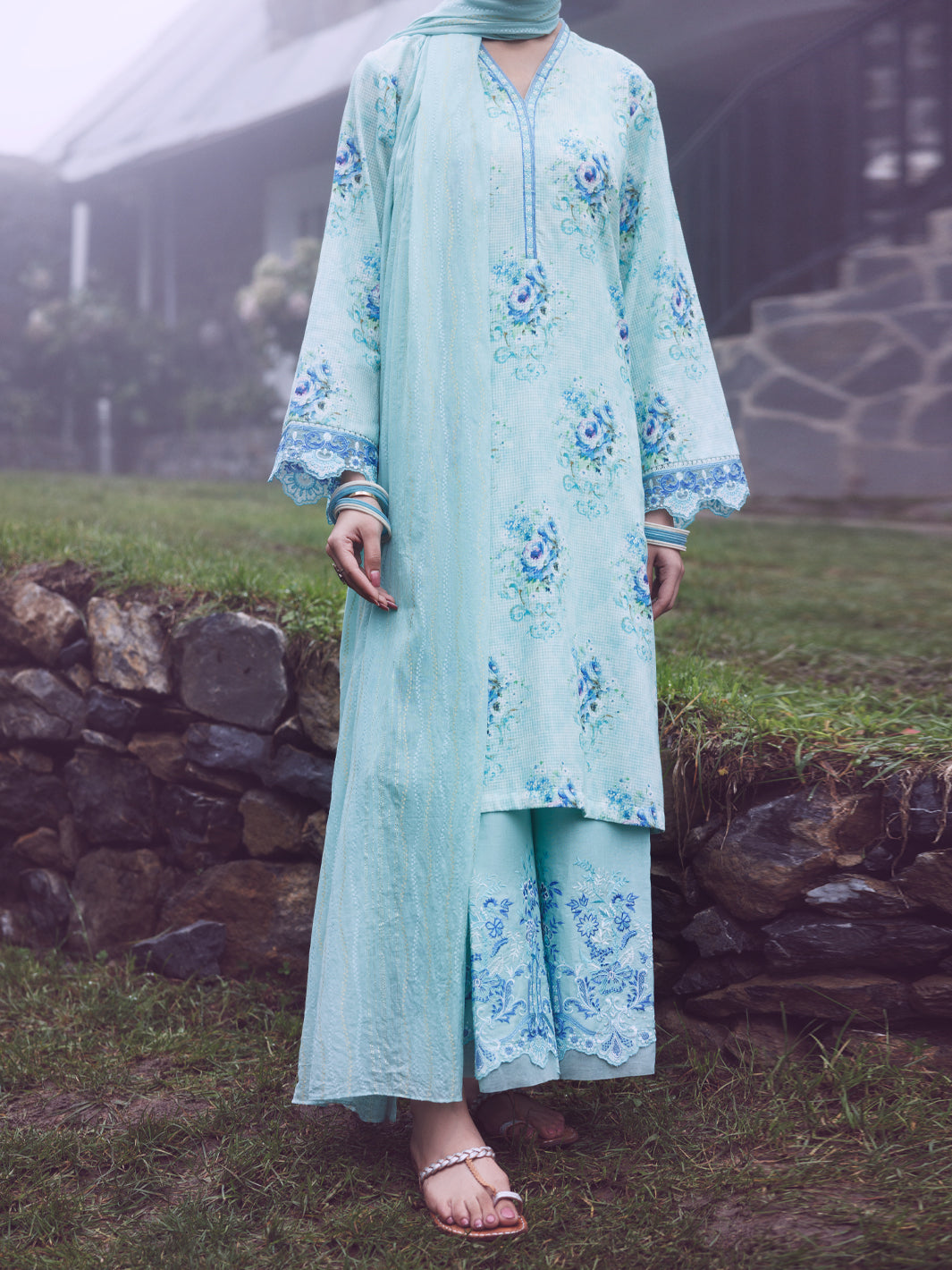 Ice Blue Dobby 3Pc Stitched - AWP-3PS-879