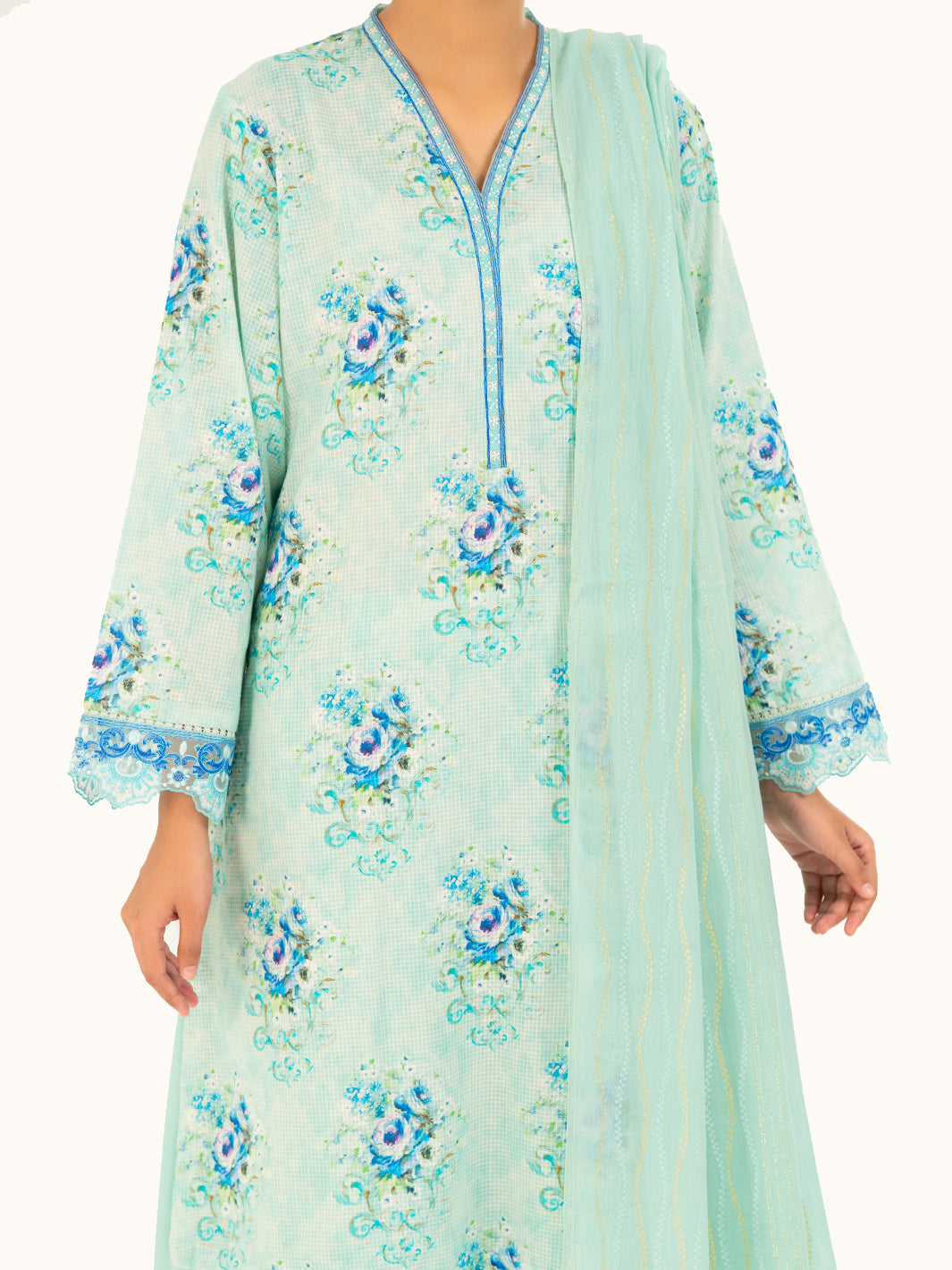 Ice Blue Dobby 3Pc Stitched - AWP-3PS-879