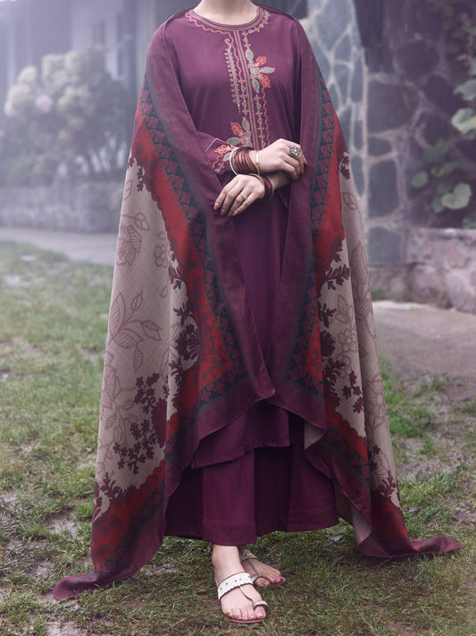 Purple Poly Khaddar 3Pc Stitched -AWP-3PS-882
