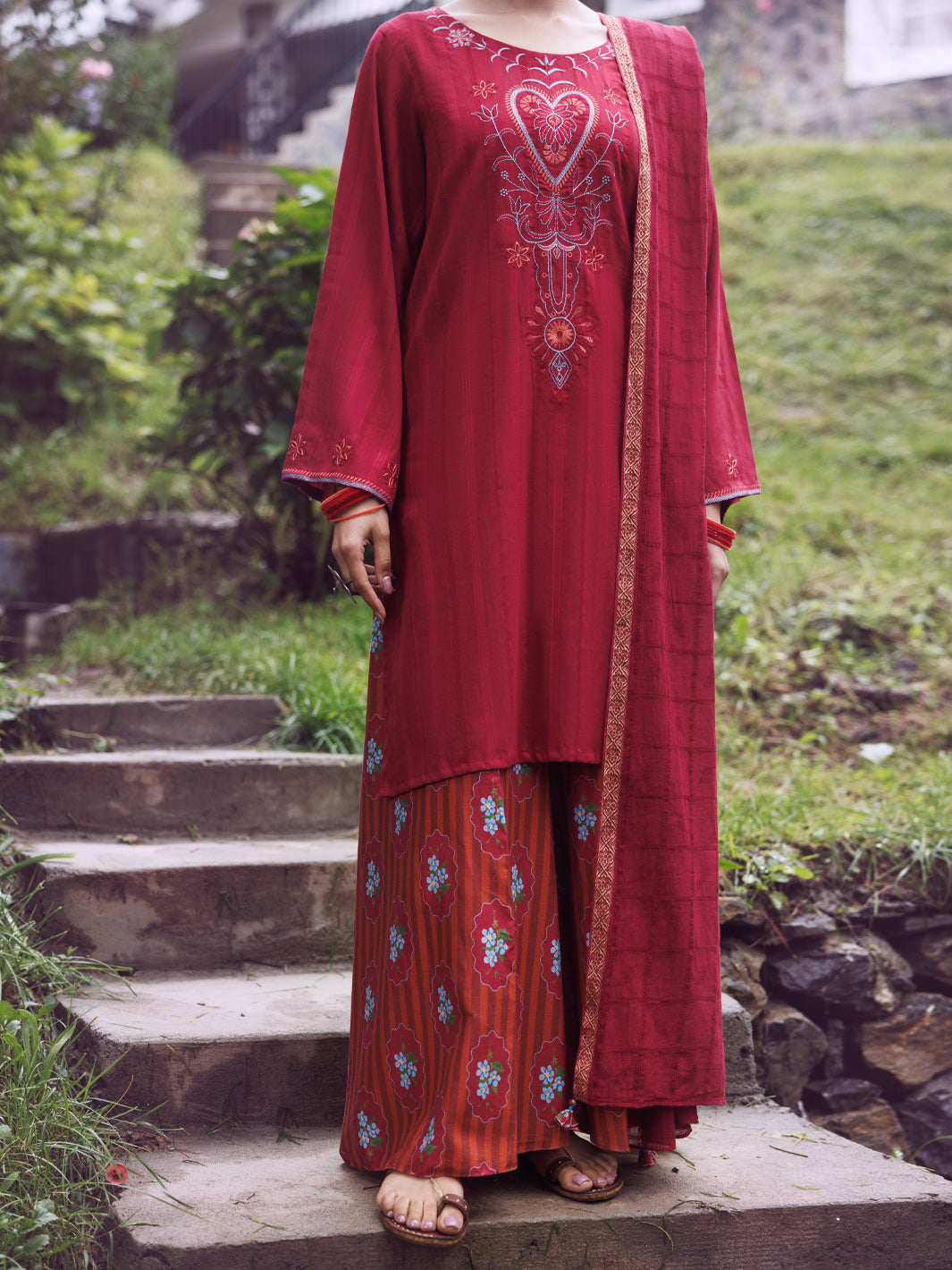 Maroon Dobby 3Pc Stitched - AWP-3PS-884