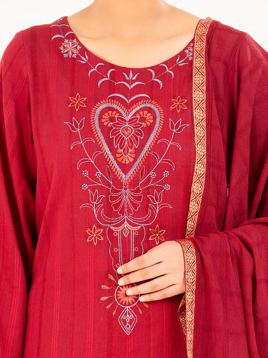 Maroon Dobby 3Pc Stitched - AWP-3PS-884