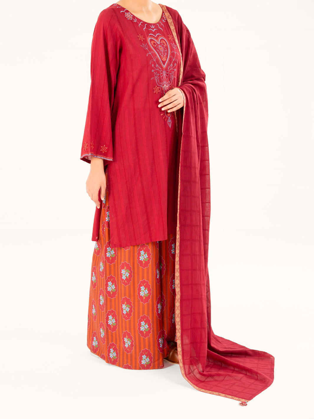 Maroon Dobby 3Pc Stitched - AWP-3PS-884