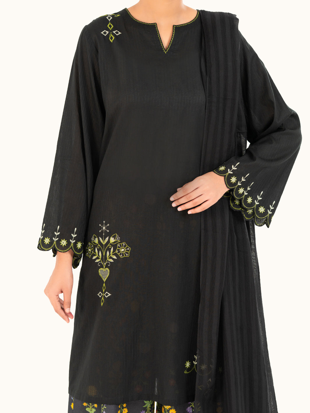 Black Dobby 3Pc Stitched - AWP-3PS-885