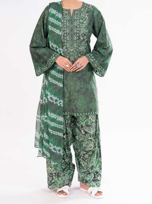 Green Cambric 3Pc Stitched - AWP-3PS-887