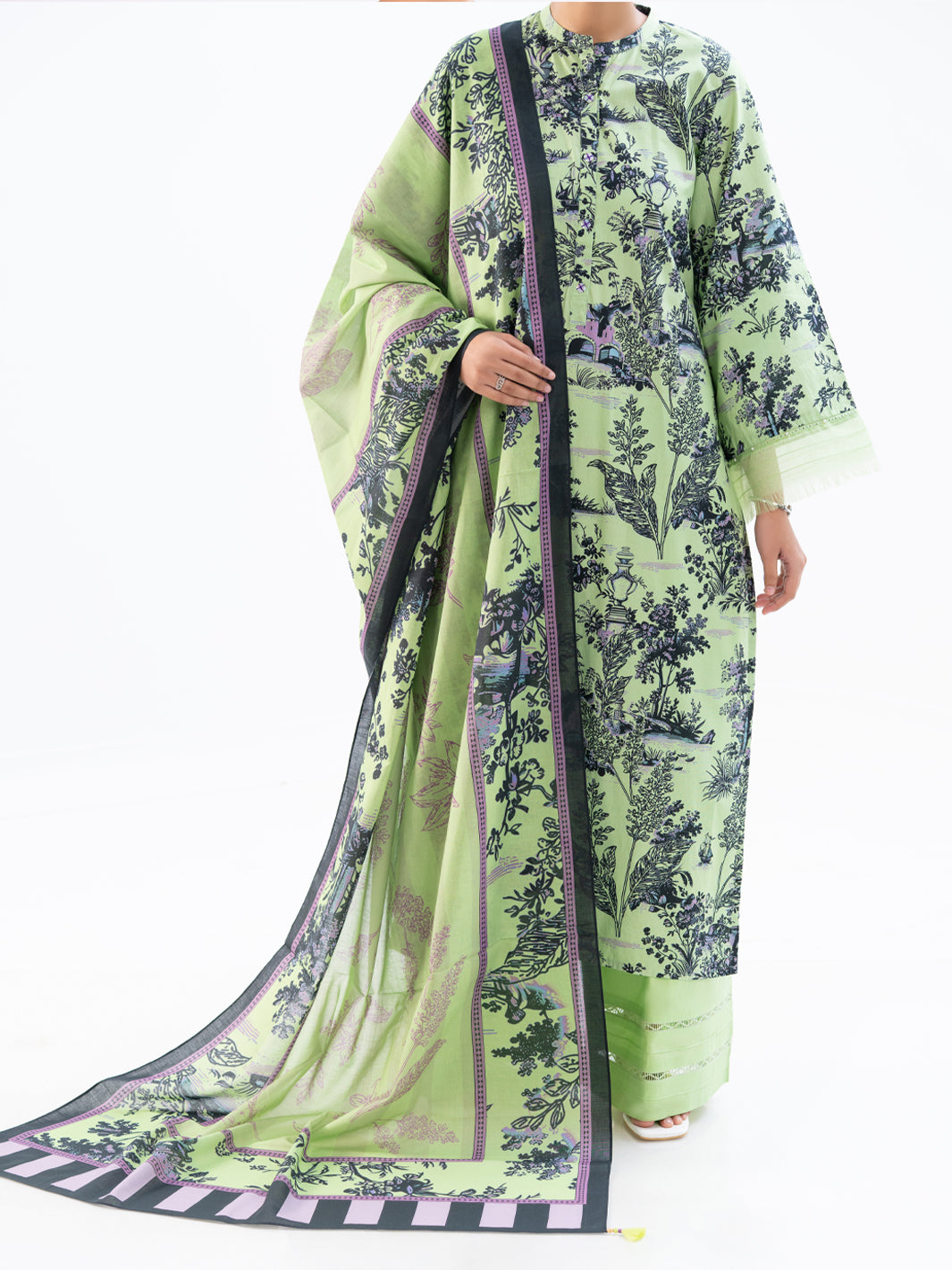 Light Green Cambric 3Pc Unstitched - AWP-3PS-889