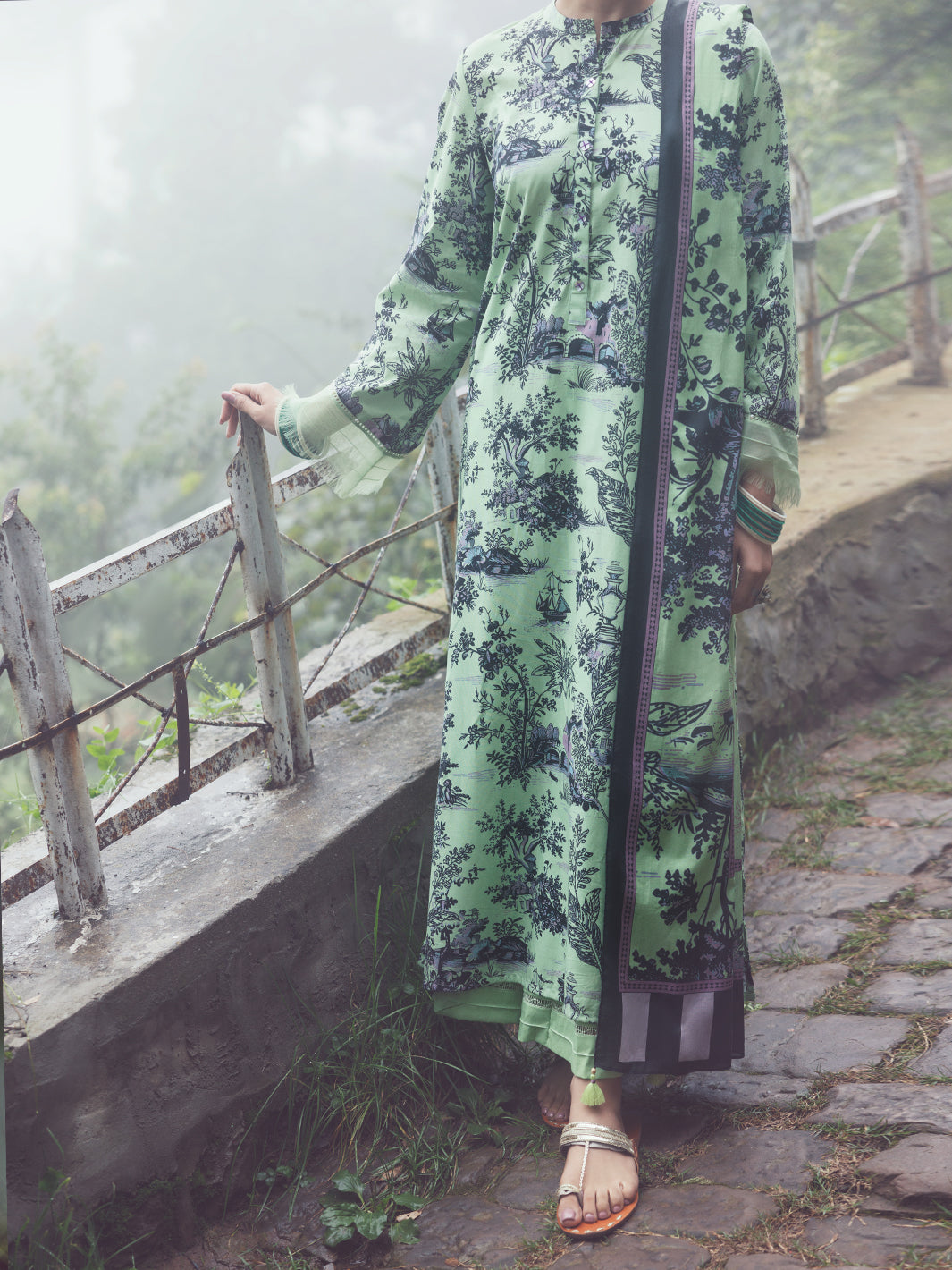 Light Green Cambric 3Pc Unstitched - AWP-3PS-889