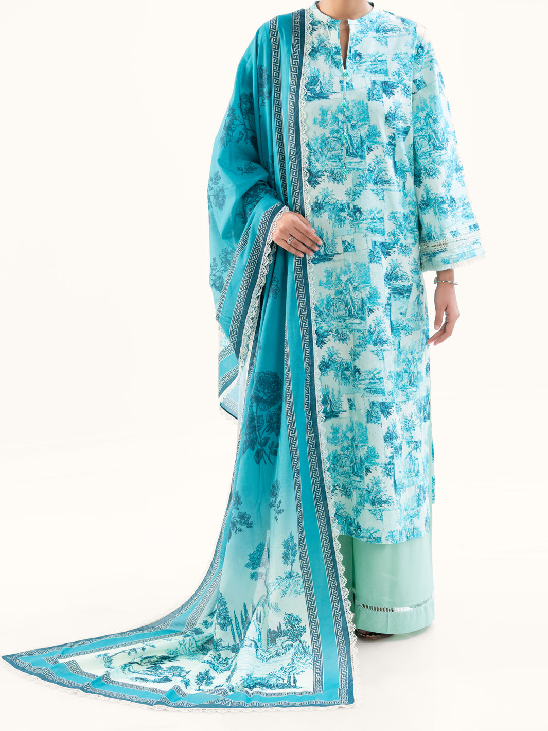 Ice Blue Cambric 3Pc Unstitched - AWP-3PS-890