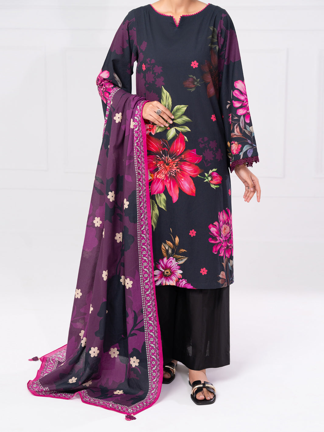 Black Cambric 3Pc Unstitched - AWP-3PS-893