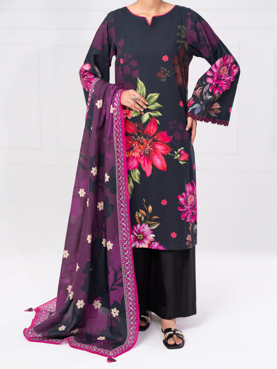 Black Cambric 3Pc Unstitched - AWP-3PS-893