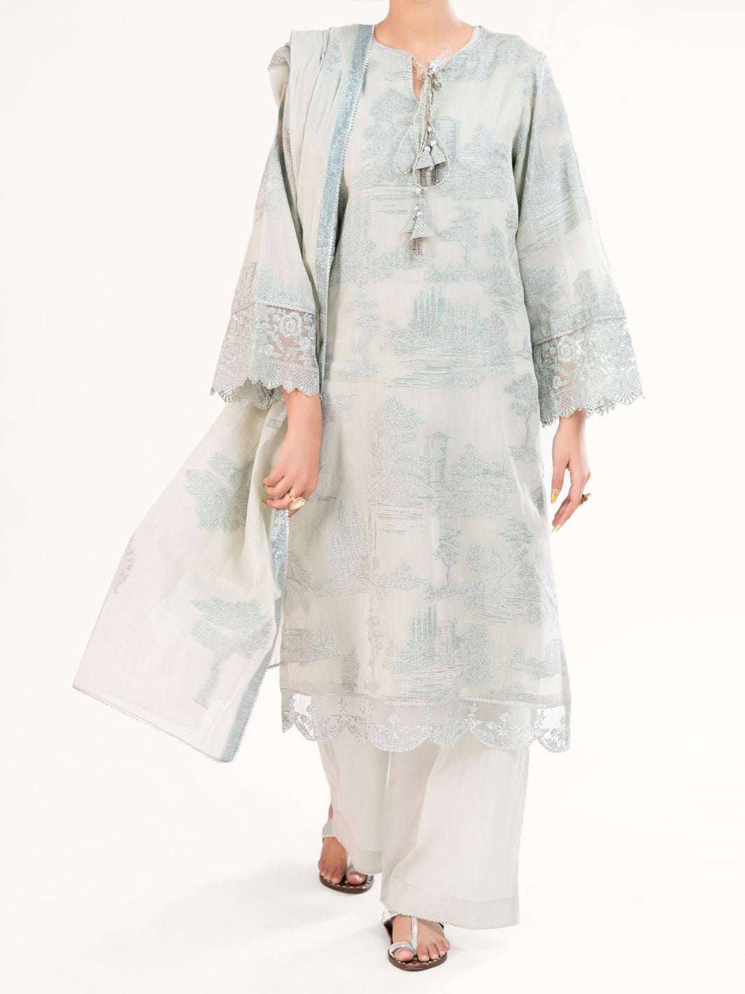 Pistachio Green Yarn Dyed 3Pc Stitched - AWP-3PS-926