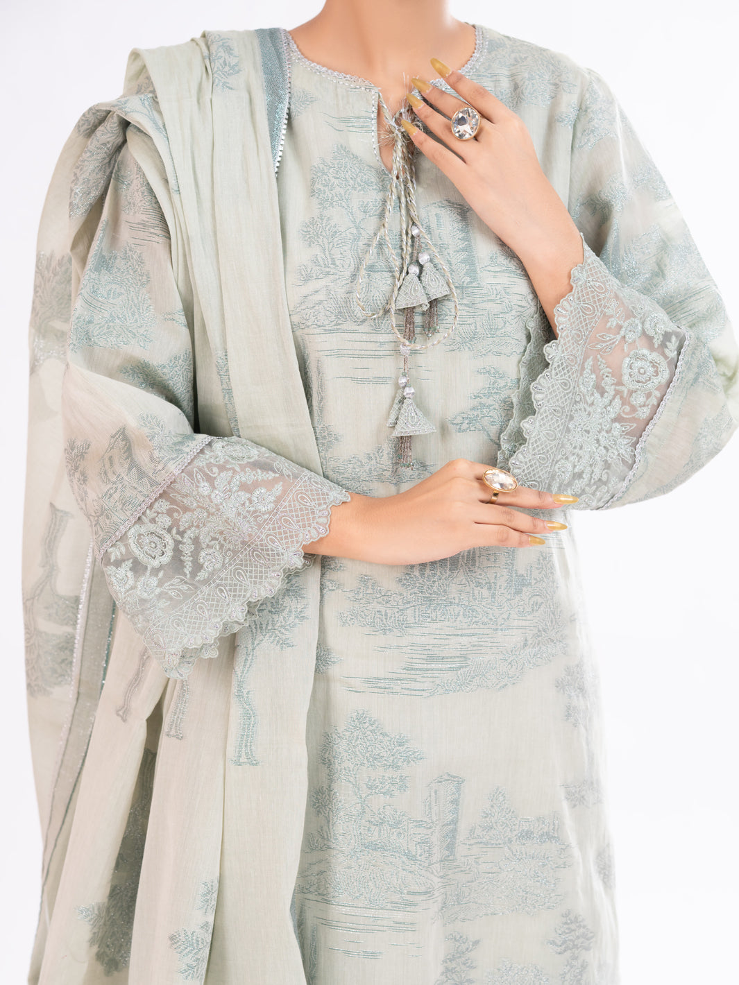 Pistachio Green Yarn Dyed 3Pc Unstitched - AWP-3PS-926