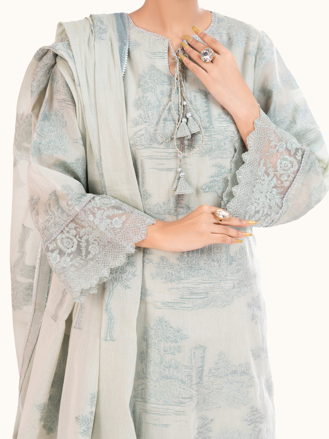 Pistachio Green Yarn Dyed 3Pc Unstitched - AWP-3PS-926