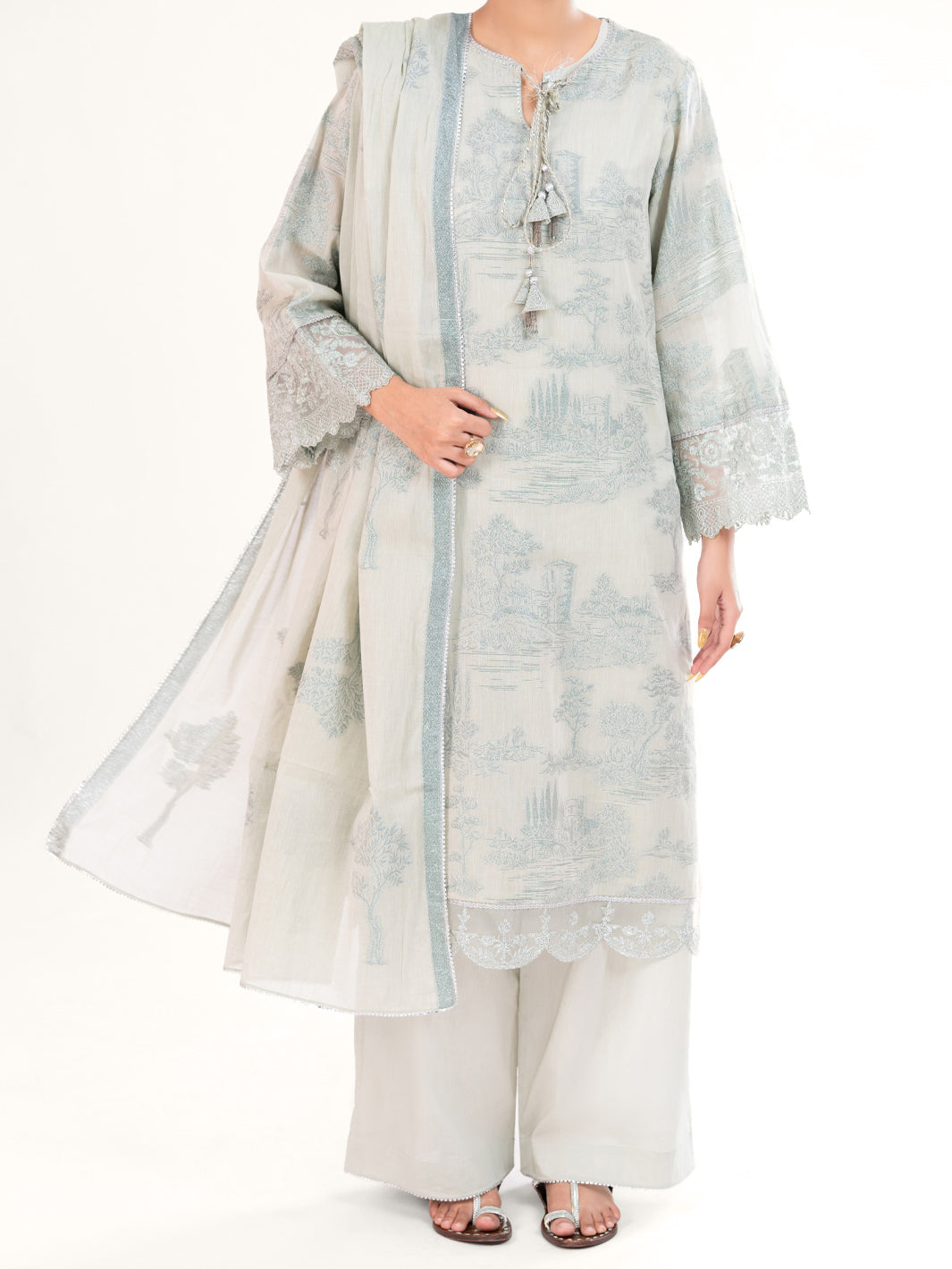 Pistachio Green Yarn Dyed 3Pc Unstitched - AWP-3PS-926