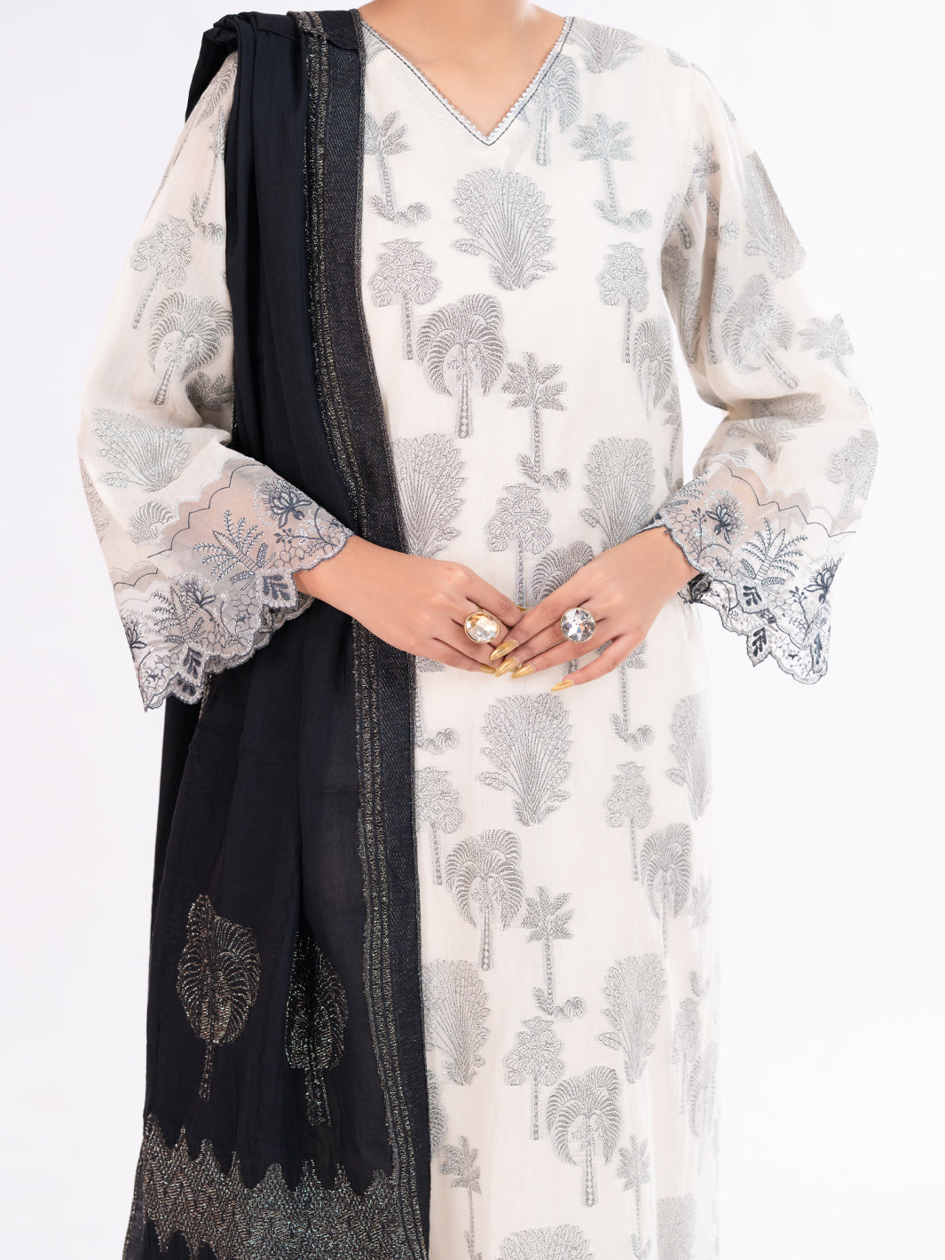 Off White Yarn Dyed 3Pc Unstitched - AWP-3PS-927