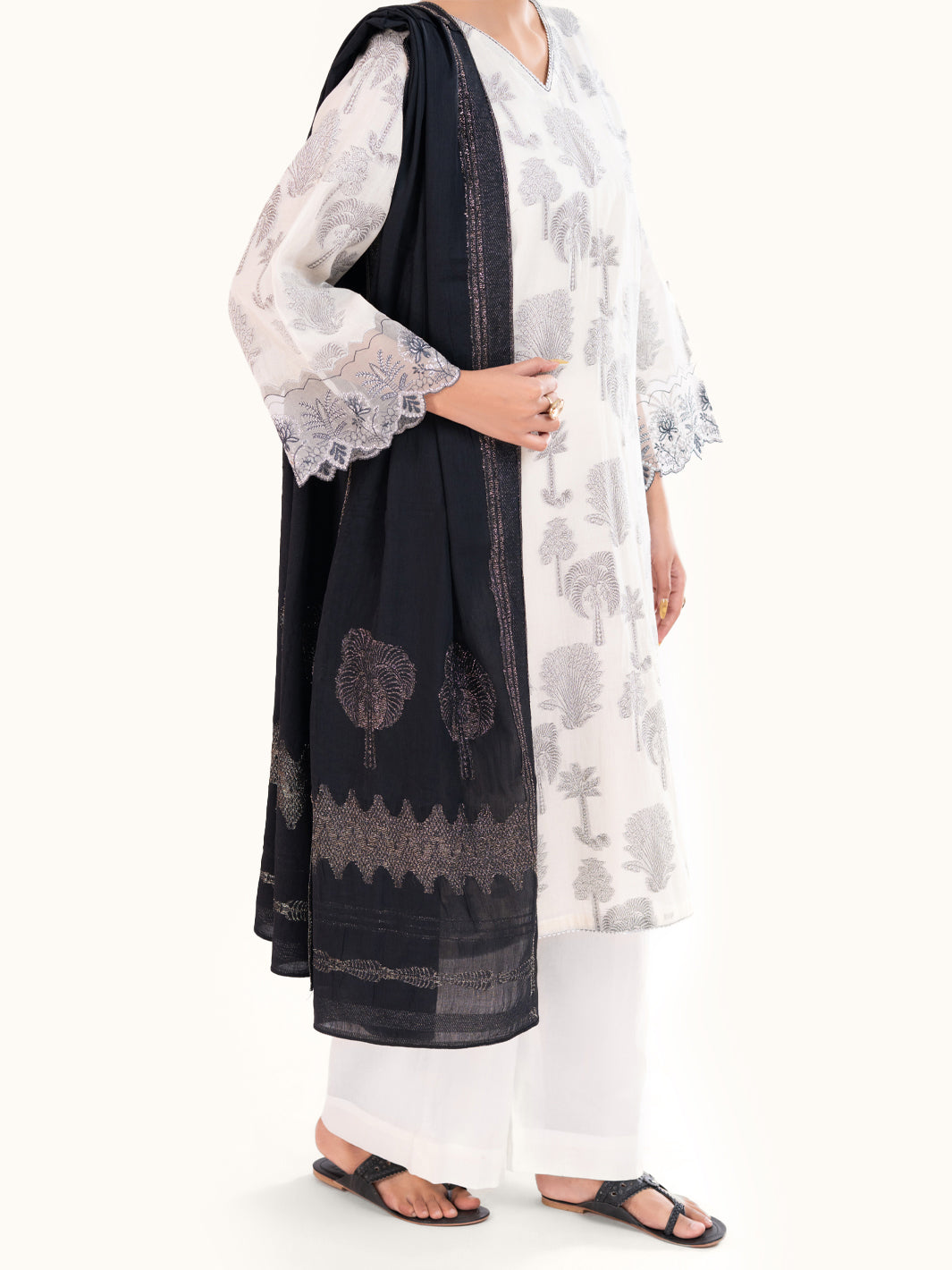 Off White Yarn Dyed 3Pc Stitched - AWP-3PS-927