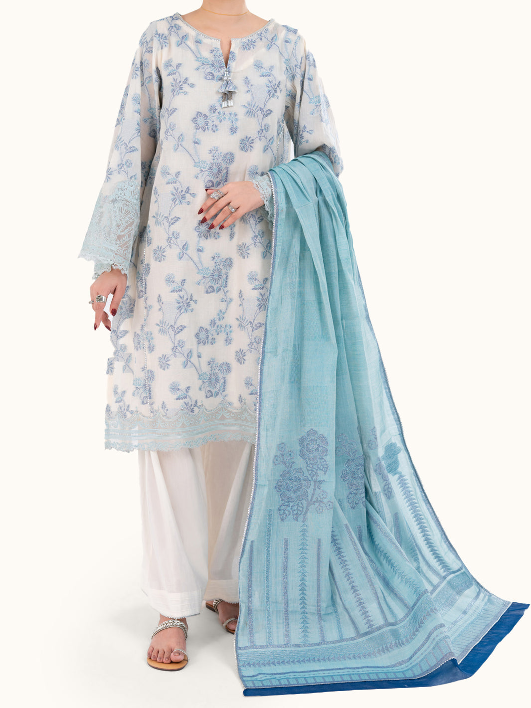 Off White Jacquard 3Pc Unstitched - AWP-3PS-928