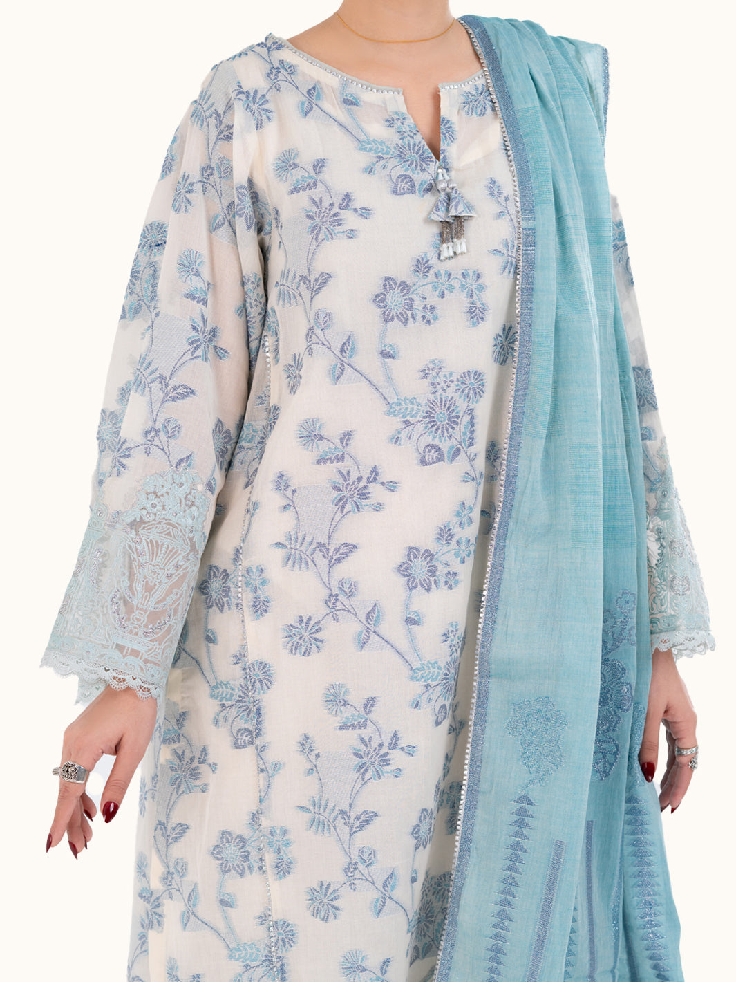 Off White Jacquard 3Pc Unstitched - AWP-3PS-928