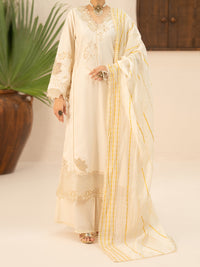 Off White Cotton Cambric 3Pc Stitched - AWP-3PS-949