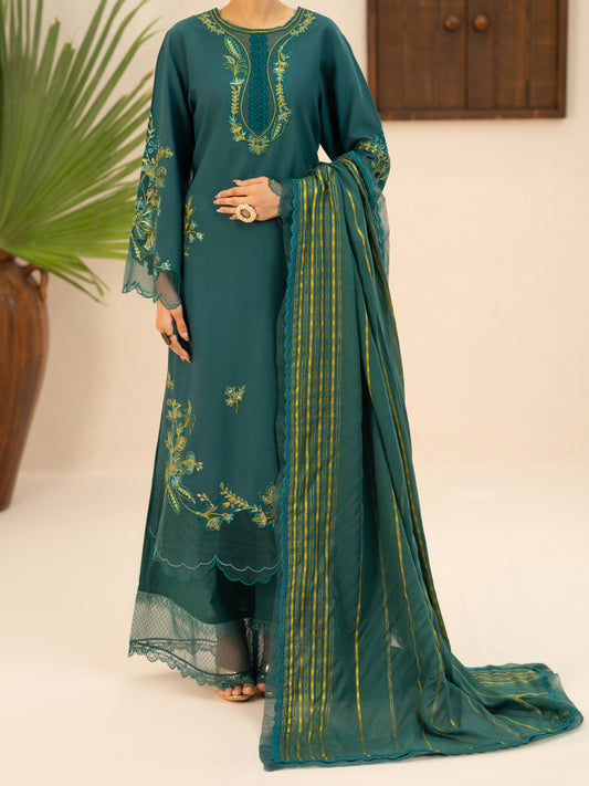 Green Cotton Cambric Stitched 3Pc - AWP-3PS-950