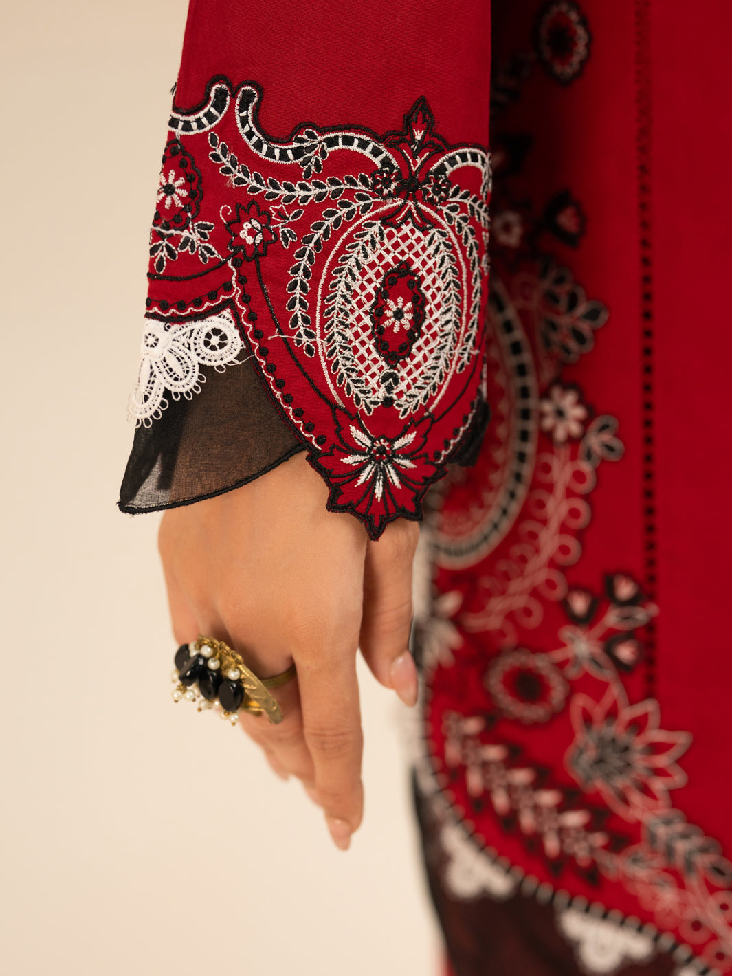Red Cotton Cambric 3Pc Stitched - AWP-3PS-951