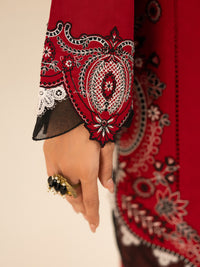Red Cotton Cambric 3Pc Stitched - AWP-3PS-951