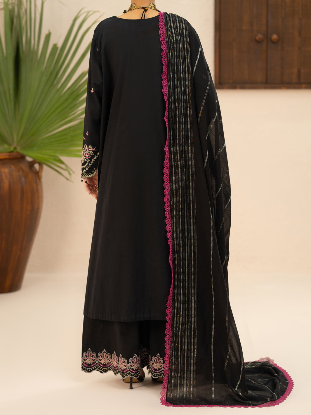 Black Cotton Cambric 3Pc Stitched - AWP-3PS-952