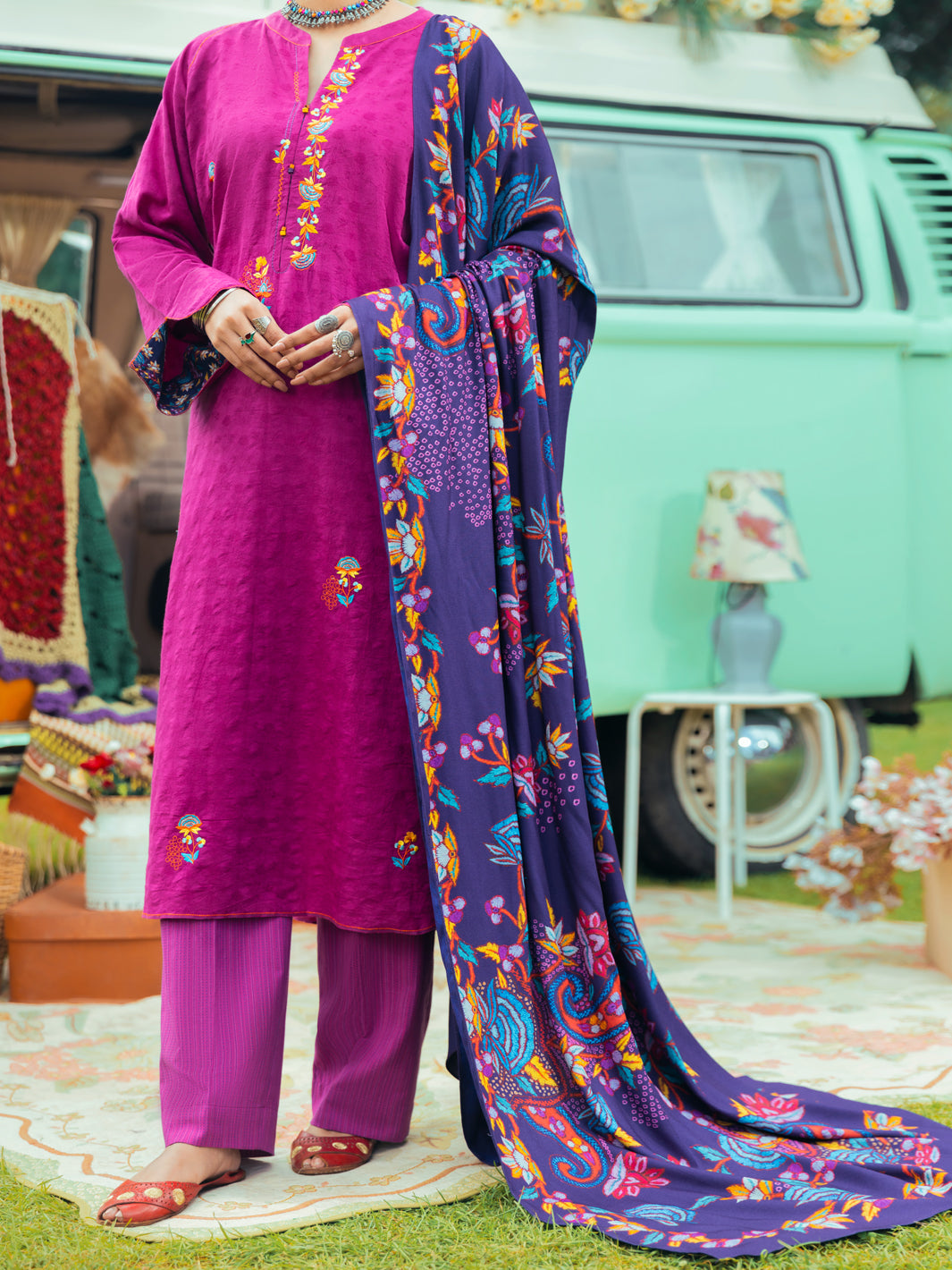Magenta Jacquard 2Pc Stitched - AWP-2PS-LKS-623