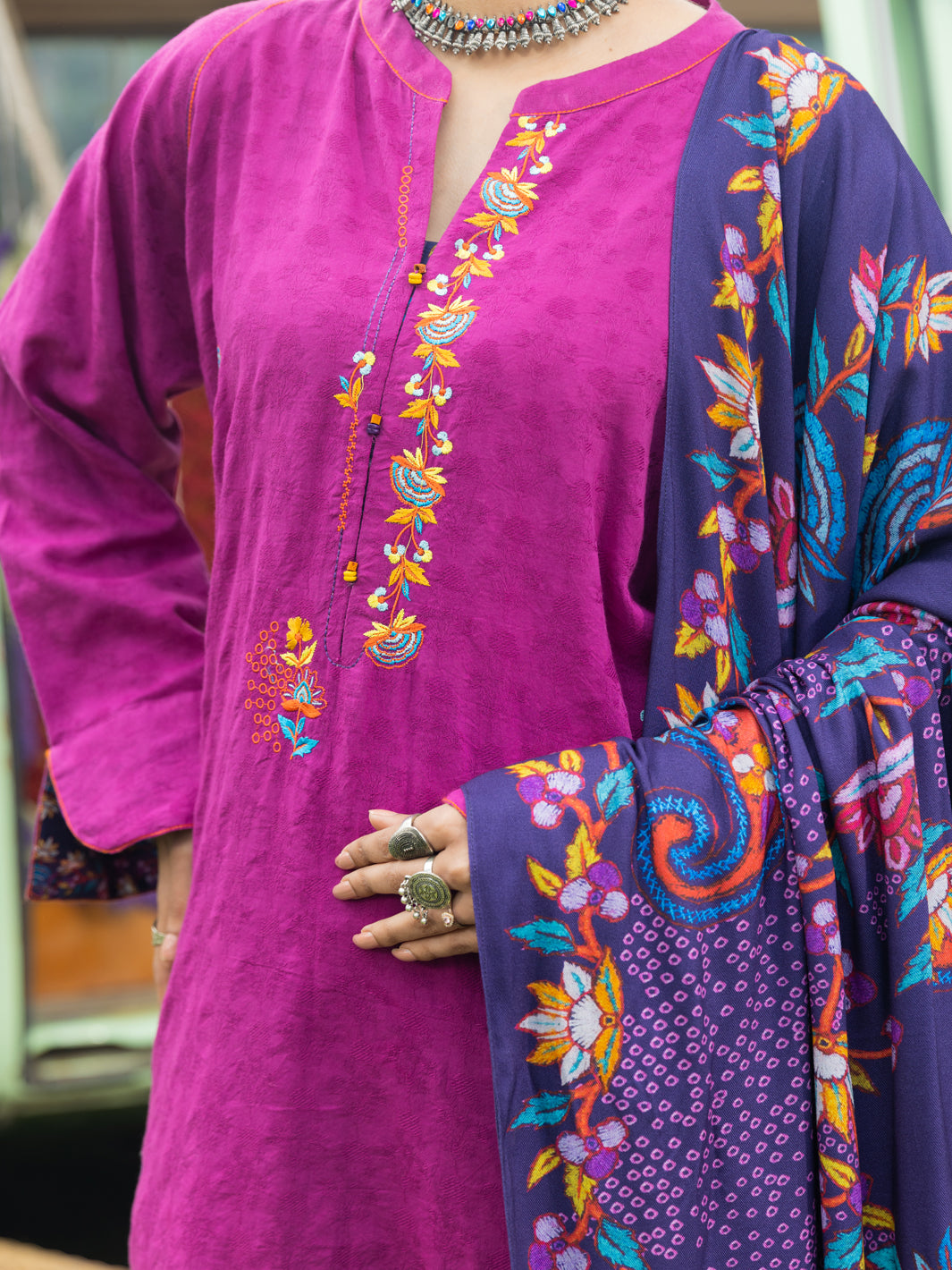 Magenta Jacquard 2Pc Stitched - AWP-2PS-LKS-623