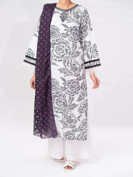 Black & White Cambric 2Pc Unstitched - AWP-2PS-LKD-UN-906