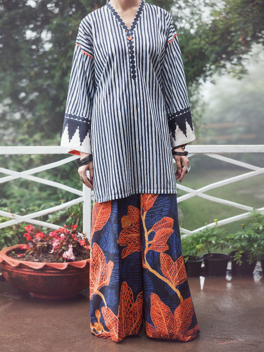 Black White Cambric 2Pc Stitched - AWP-2PS-LKS-895