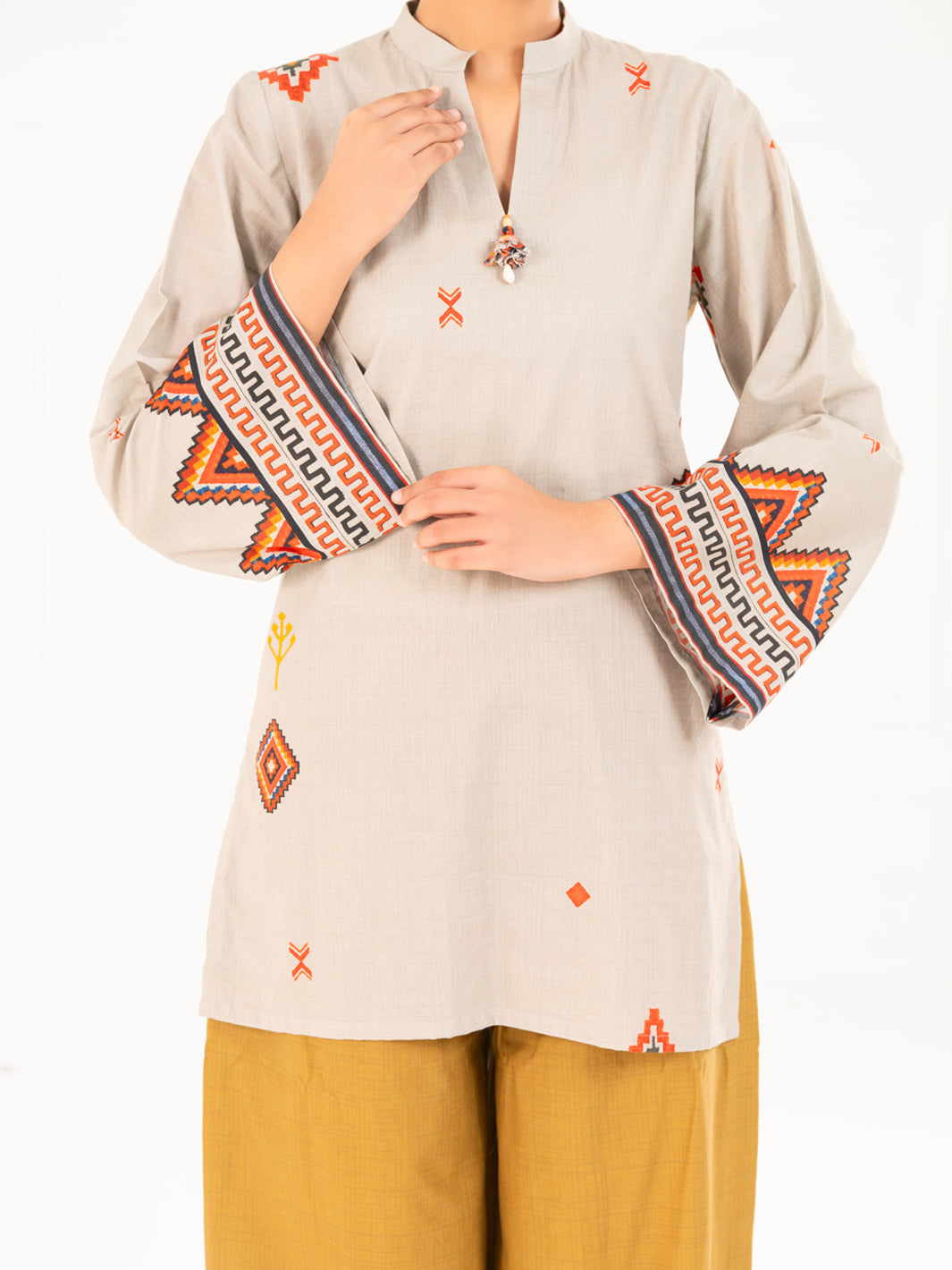 Beige Cambric Kurti - AWP-SLK-848