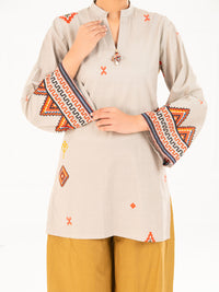 Beige Cambric Kurti - AWP-SLK-848