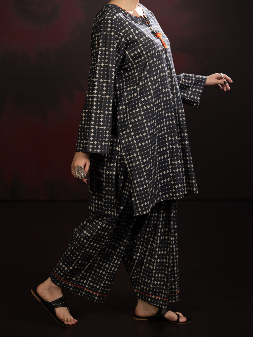 Black Cambric 2Pc Stitched - AWP-2PS-SLKS-810