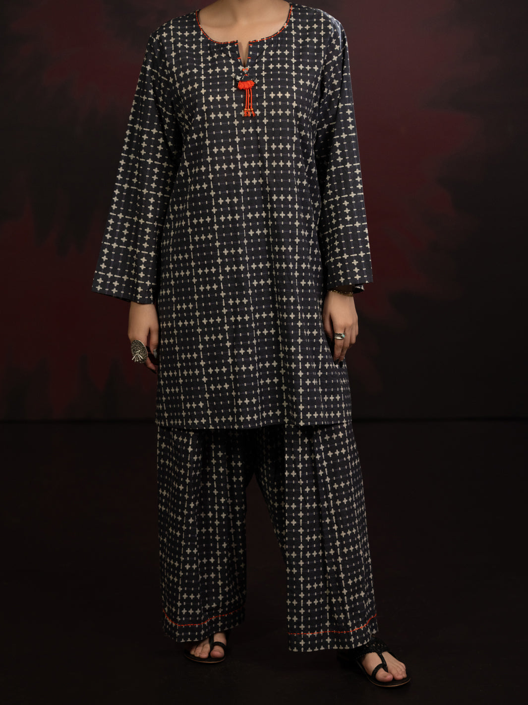 Black Cambric 2Pc Stitched - AWP-2PS-SLKS-810