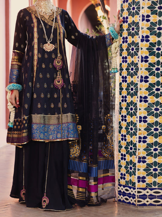 Black Yarn-Dyed Jacquard 3 Piece Formal Unstitched - AL-3PS-LS-UN-411