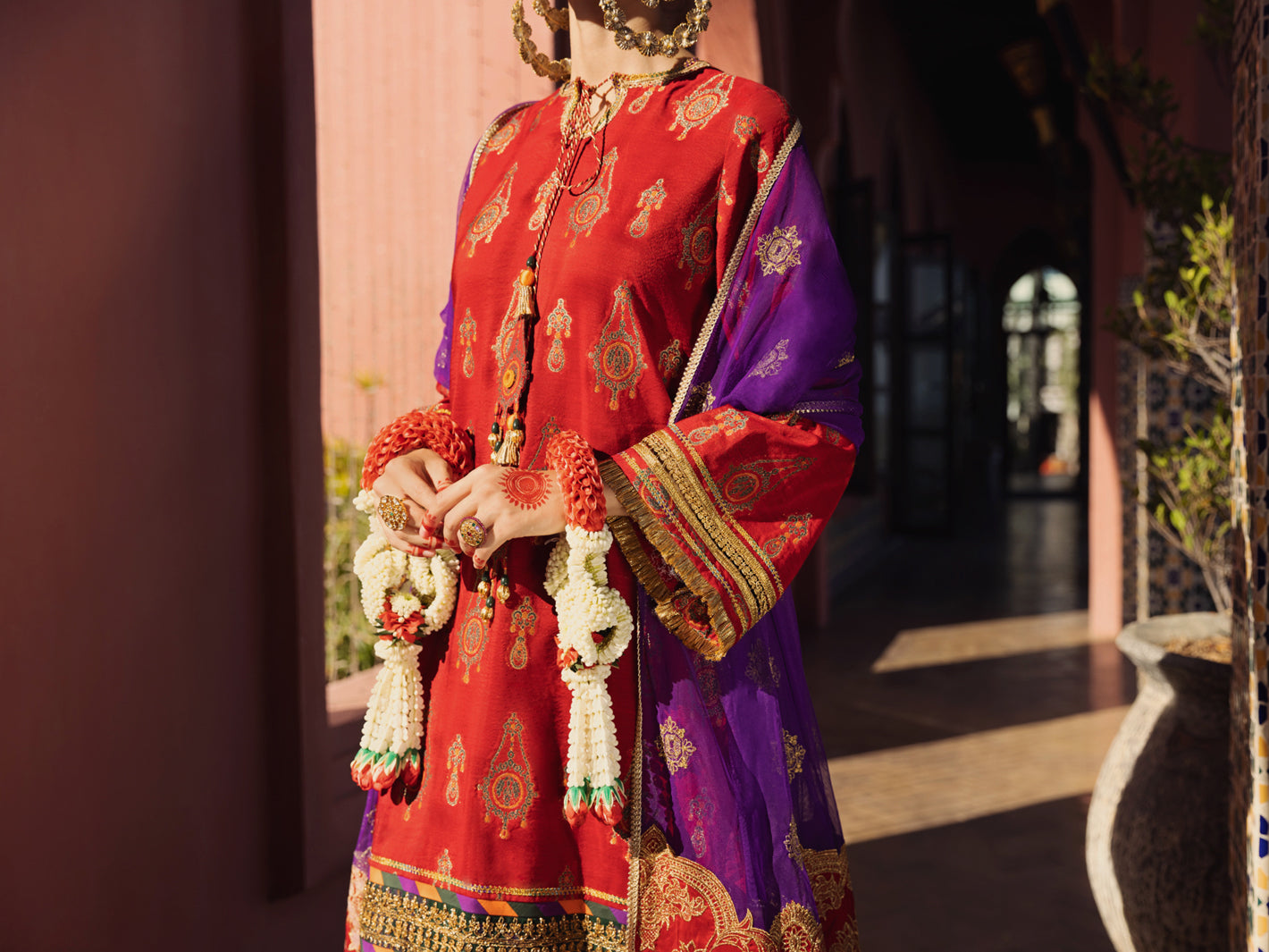 Red Yarn-Dyed Jacquard 3Pc Formal Unstitched - AL-3PS-LS-UN-414