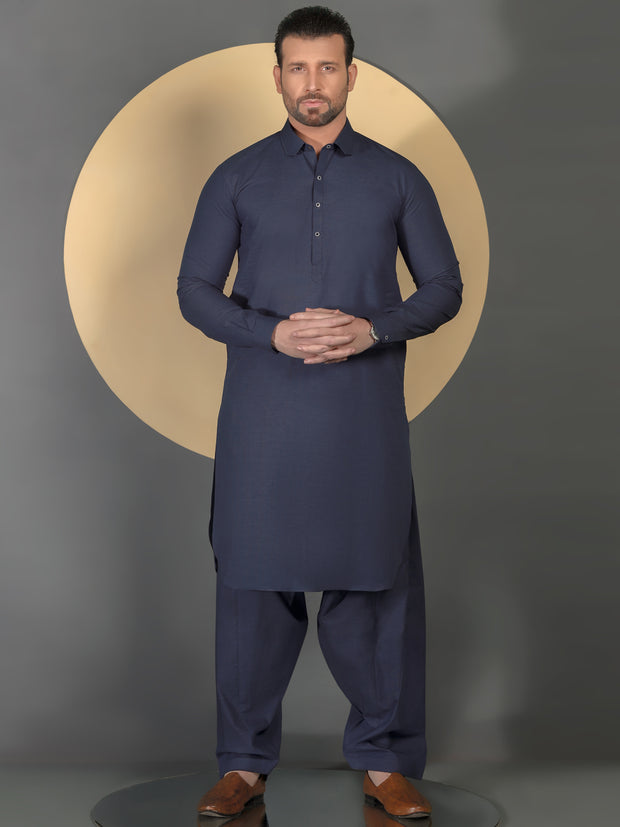 Blue Blended Men Unstitched Fabric - AL-Nizam-22