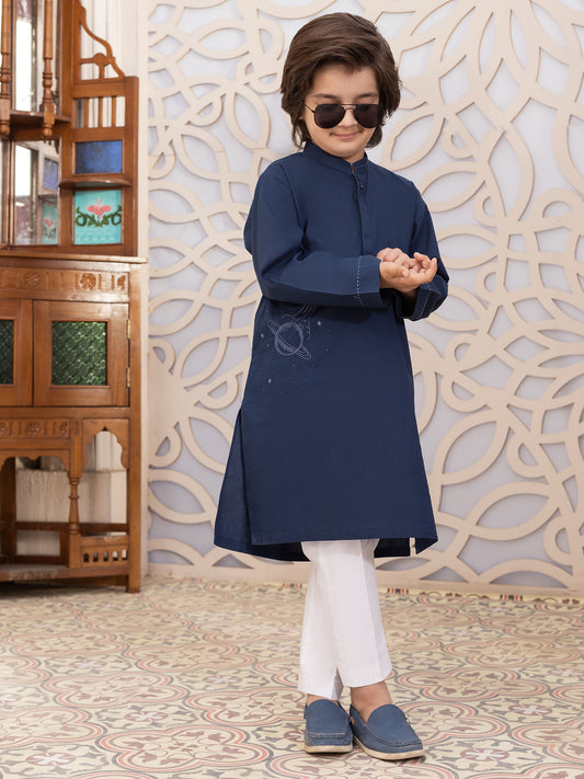 Navy Blue Blended Kurta - ALBY-K-006