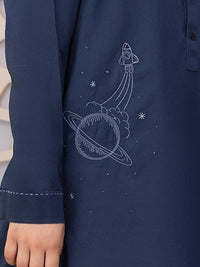Navy Blue Blended Kurta - ALBY-K-006
